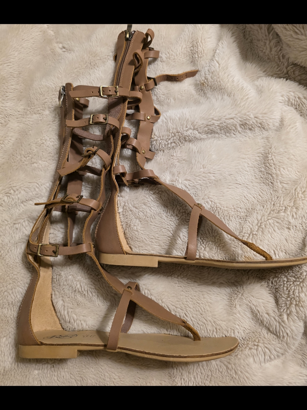 Tall Strappy Gladiator Sandals in Tan